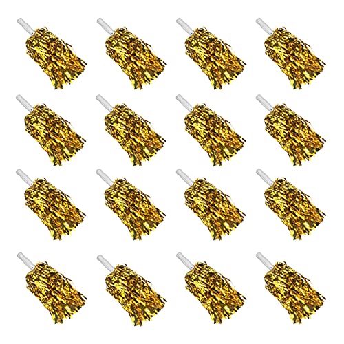 PPXMEEUDC 16PCS Cheerleading Pom Poms Metallic Foil Plastic Pom Poms with Baton Handle for Game Sports Squads Dancing Party Football Basketball Club Spirit Sports Stage Performance Celebration (Gold) - Image 1