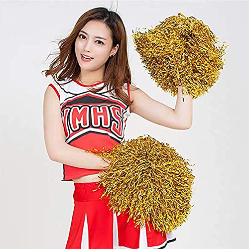 PPXMEEUDC 16PCS Cheerleading Pom Poms Metallic Foil Plastic Pom Poms with Baton Handle for Game Sports Squads Dancing Party Football Basketball Club Spirit Sports Stage Performance Celebration (Gold) - Image 3