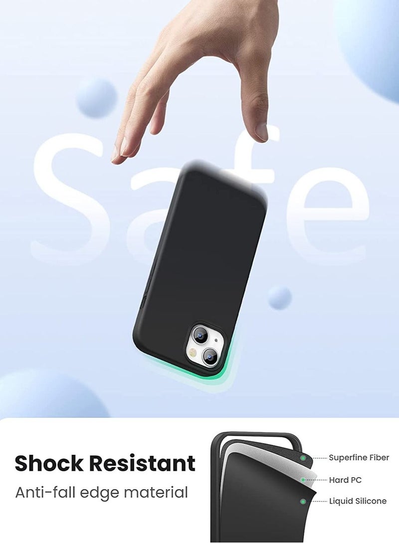 DUSALA Silicone Protective Case for iPhone 13 Case 6.1inch Soft Liquid Gel Rubber Cover Shockproof Bumper Anti-Scratch Anti-Fingerprint Anti-Drop Slim Thin Cover Compatible for iPhone 13 Black Cover - Image 4