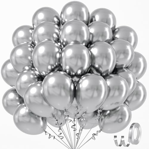 Awenztech Metallic Silver Balloons 12 inch Chrome Silver Latex Balloons 50pcs Party Balloons for Graduation Wedding Baby Shower Disco Birthday Party Decorations - Image 1