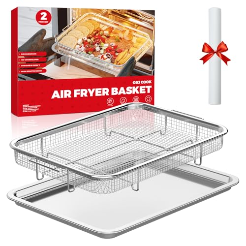 OSJ COOK Air Fryer Basket for Oven, Air Fryer Basket and Stainless Steel Baking Tray Pant Oven Air Fryer Pan Rack for Cooking Baking Dishwasher and Broiling (15.3"x11") - Image 1