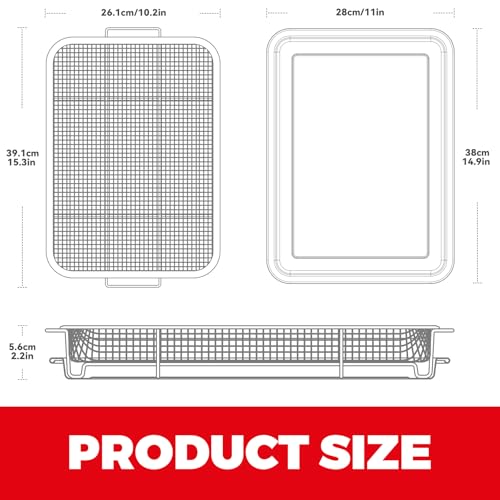 OSJ COOK Air Fryer Basket for Oven, Air Fryer Basket and Stainless Steel Baking Tray Pant Oven Air Fryer Pan Rack for Cooking Baking Dishwasher and Broiling (15.3"x11") - Image 4