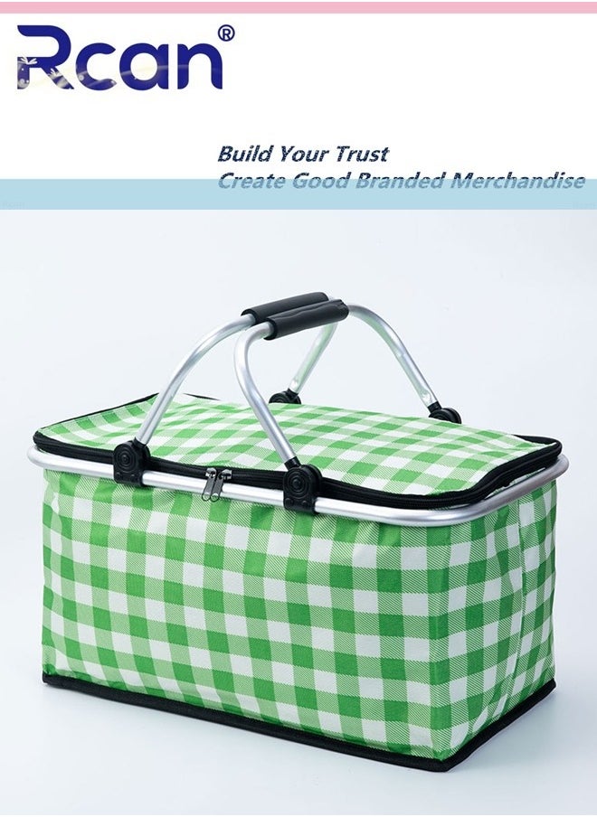Rcan Large-Capacity Picnic Basket, Folding Portable Lunch Bag, Oxford Cloth Waterproof Insulated Aluminum Frame Basket, 30L Cooler Bag Basket for Camping, Travel, Outdoor Party  - Image 1