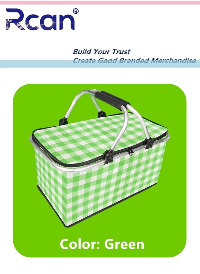 Rcan Large-Capacity Picnic Basket, Folding Portable Lunch Bag, Oxford Cloth Waterproof Insulated Aluminum Frame Basket, 30L Cooler Bag Basket for Camping, Travel, Outdoor Party  - Image 2