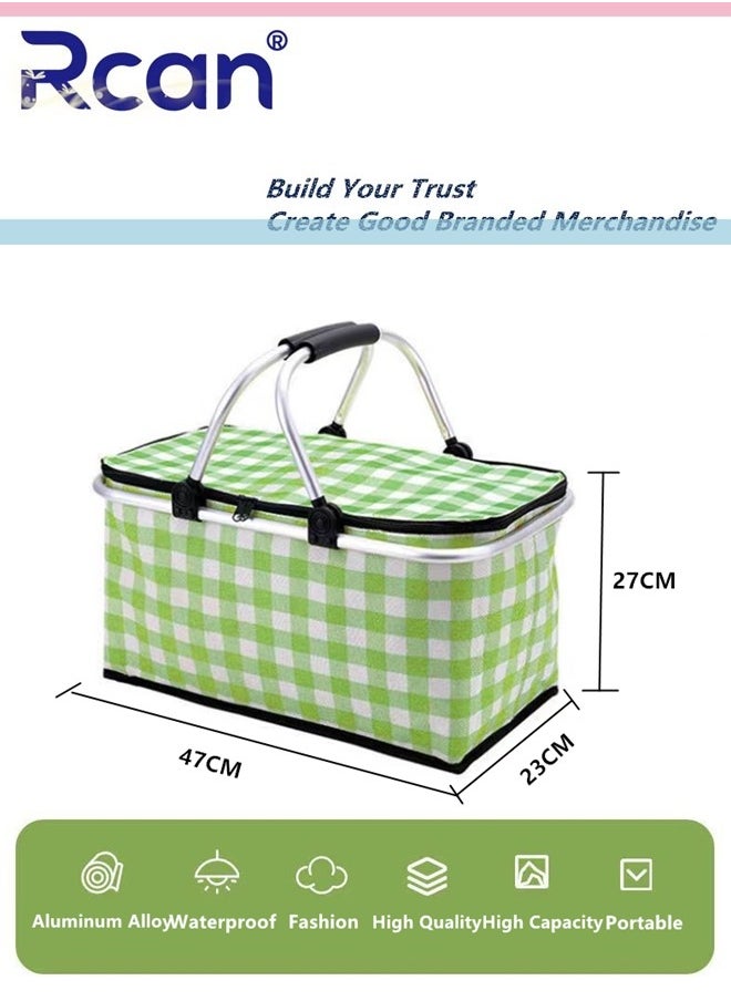 Rcan Large-Capacity Picnic Basket, Folding Portable Lunch Bag, Oxford Cloth Waterproof Insulated Aluminum Frame Basket, 30L Cooler Bag Basket for Camping, Travel, Outdoor Party  - Image 4