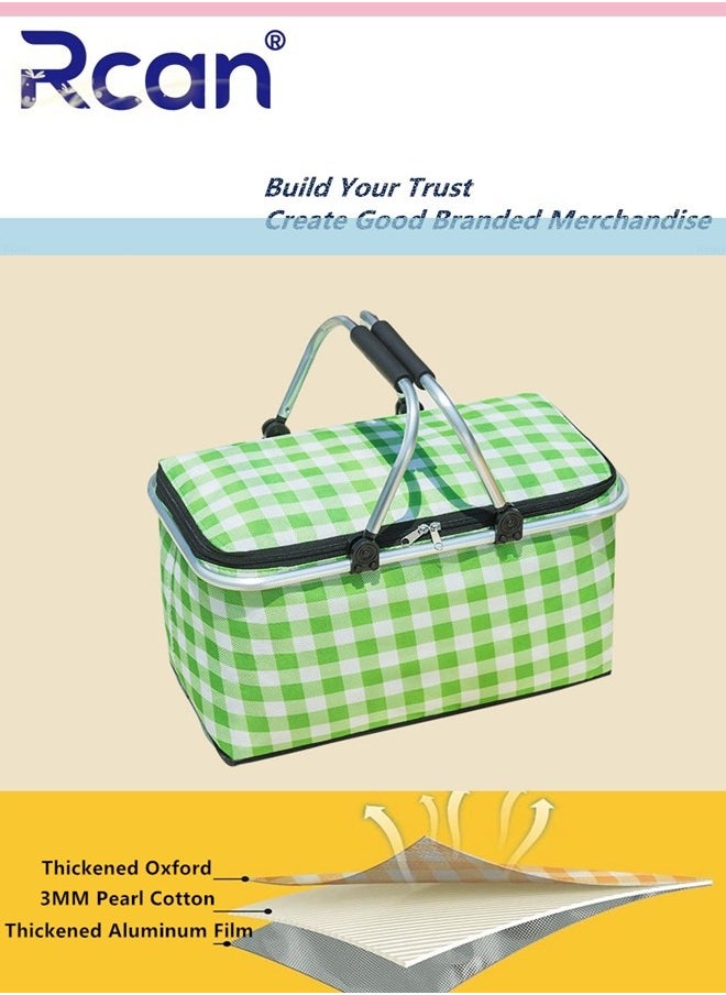 Rcan Large-Capacity Picnic Basket, Folding Portable Lunch Bag, Oxford Cloth Waterproof Insulated Aluminum Frame Basket, 30L Cooler Bag Basket for Camping, Travel, Outdoor Party  - Image 3