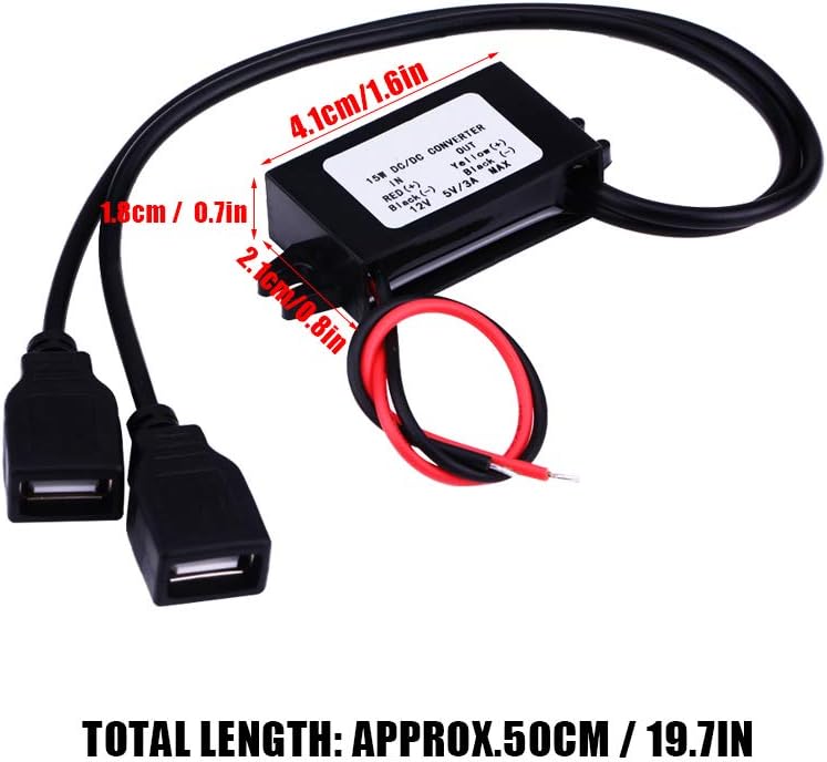 كينسو وحدة تحويل DC 12V إلى 5V، 3A محول USB مزدوج فائق النحافة متعدد الوظائف، وحدة تحويل USB مزدوجة لشحن الهواتف في السيارات والدراجات النارية - Image 4