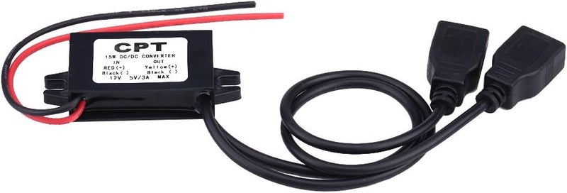 كينسو وحدة تحويل DC 12V إلى 5V، 3A محول USB مزدوج فائق النحافة متعدد الوظائف، وحدة تحويل USB مزدوجة لشحن الهواتف في السيارات والدراجات النارية - Image 1