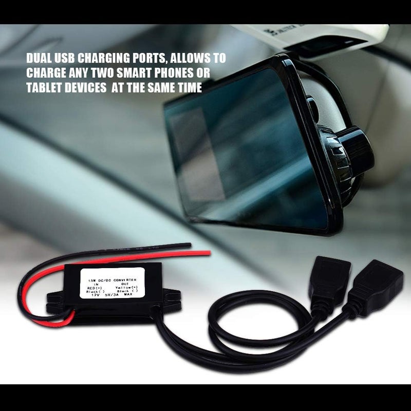 كينسو وحدة تحويل DC 12V إلى 5V، 3A محول USB مزدوج فائق النحافة متعدد الوظائف، وحدة تحويل USB مزدوجة لشحن الهواتف في السيارات والدراجات النارية - Image 3