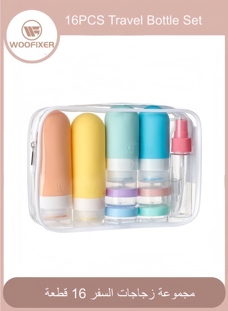 ووفيكسر مجموعة من 16 زجاجة سفر - حاويات سيليكون مانعة للتسرب وقابلة للضغط لمستحضرات التجميل والبلسم والشامبو واللوشن وغسول الجسم - Image 1