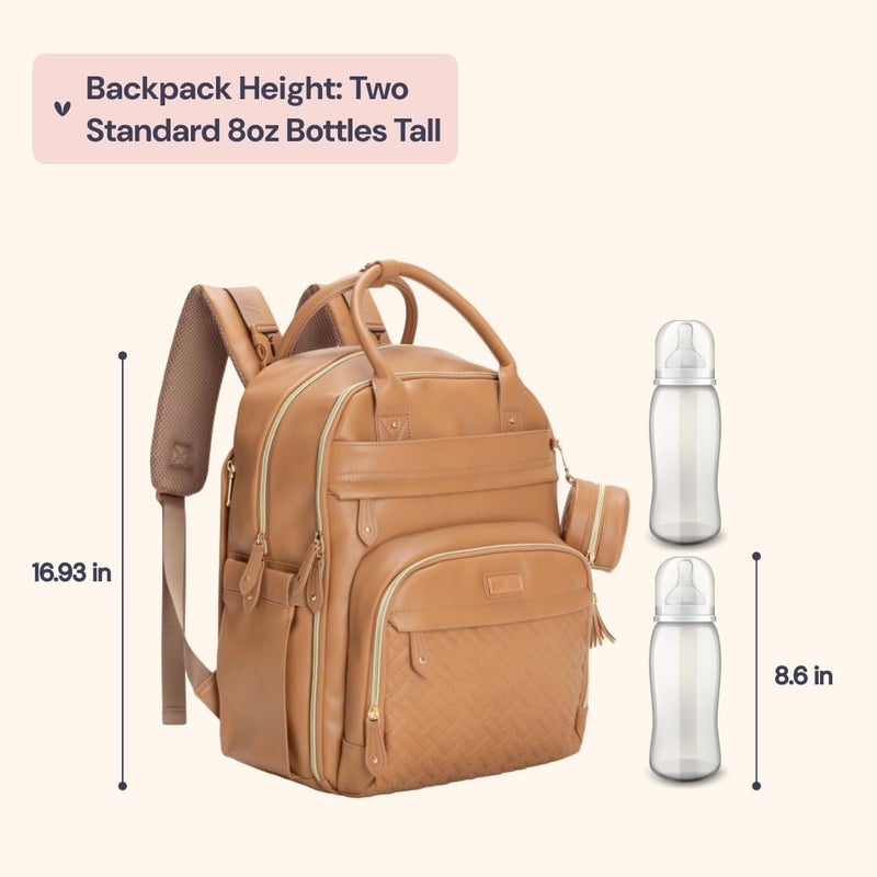 BabbleRoo Leather Diaper Bag Backpack - Baby Essentials Travel Baby Bag, Multi function, Water Resistant, with Changing Pad, Stroller Straps & Pacifier Case â€“ Unisex, Light Brown - Image 2