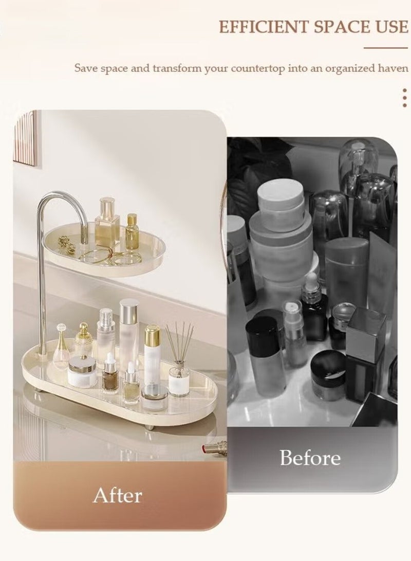 PTTIMFFM 2 Tiers Sink Trays Cosmetic Storage Organizer for Dresser Soap Dispenser Sponge Holder Standing Perfume Tray for Bedroom Decor - Image 2