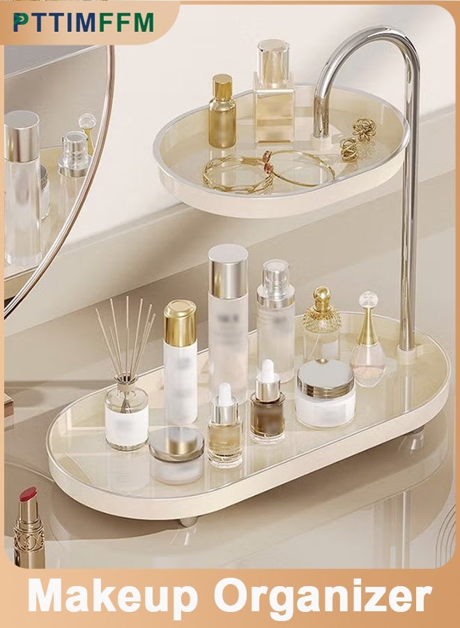 PTTIMFFM 2 Tiers Sink Trays Cosmetic Storage Organizer for Dresser Soap Dispenser Sponge Holder Standing Perfume Tray for Bedroom Decor - Image 1