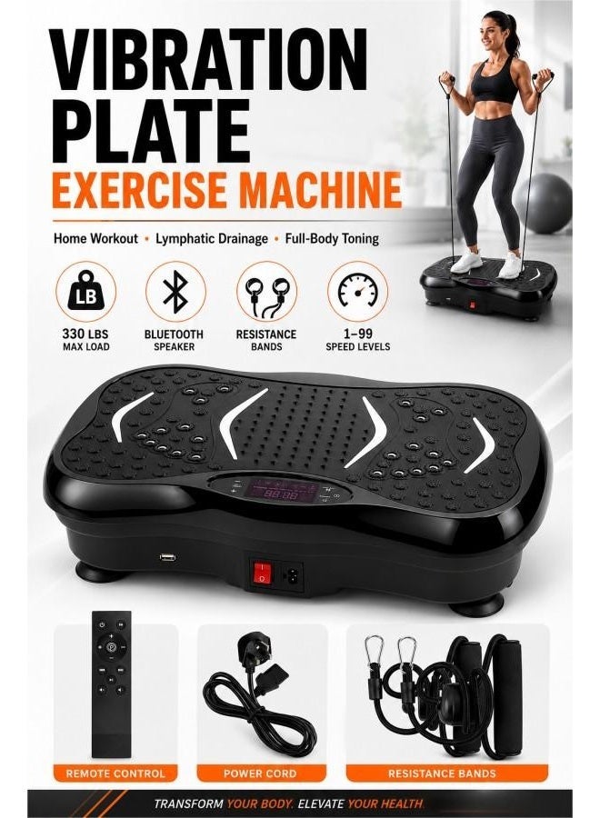 Vibration Plate Exercise Machine for Home Workout Fitness, 330lbs Max Load Vibration Platform for Lymphatic Drainage, with Bluetooth Speaker & Resistance Bands - Image 1