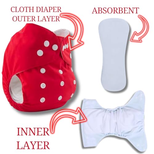 RENIAL REUSABLE CLOTH DIAPERS (DIAPER AND INSERT) | ADJUSTABLE FREESIZE Leakage Proof Reusable Cloth Diaper with Quick Dry UltraThin pads | Diper For Babies Between 3 Month To 3 Year [Pack of 1] (Red) - Image 2