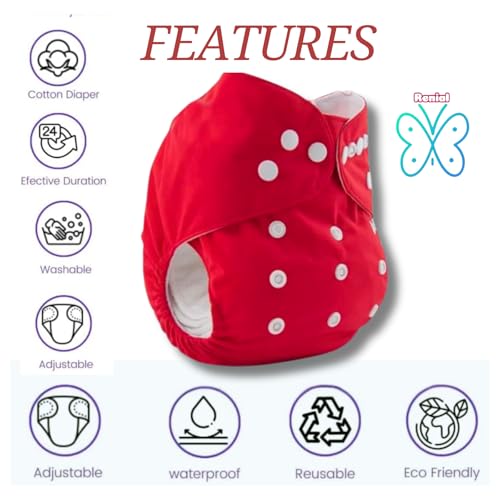 RENIAL REUSABLE CLOTH DIAPERS (DIAPER AND INSERT) | ADJUSTABLE FREESIZE Leakage Proof Reusable Cloth Diaper with Quick Dry UltraThin pads | Diper For Babies Between 3 Month To 3 Year [Pack of 1] (Red) - Image 5