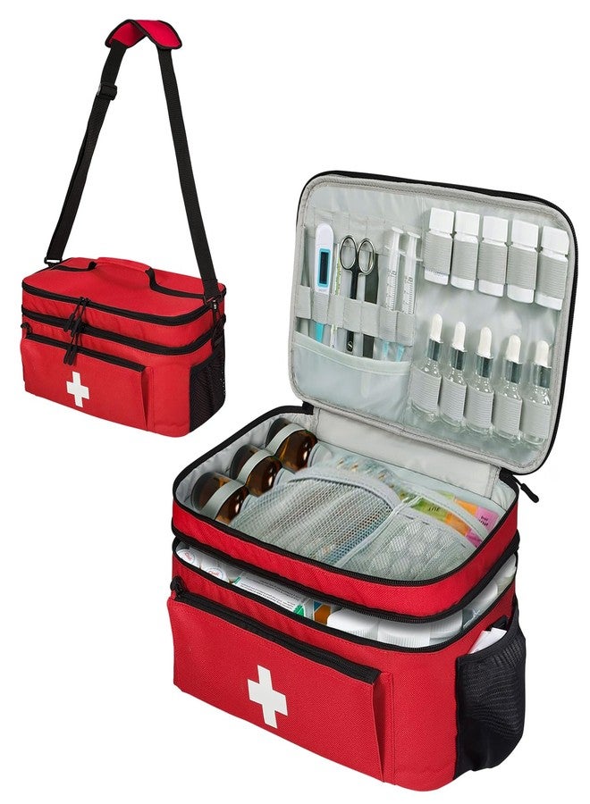 Jenlan Travel Medicine Bag Organizer, Large Medical Bag with Shoulder Strap Family First Aid Bag Empty Medication Storage Medical Bag Empty for Car, Home, Office, Outdoor (15.75 * 9.05 * 7.09in, Red) - Image 1