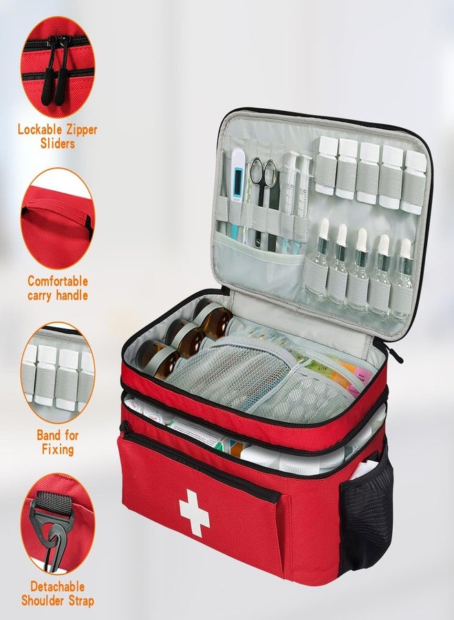 Jenlan Travel Medicine Bag Organizer, Large Medical Bag with Shoulder Strap Family First Aid Bag Empty Medication Storage Medical Bag Empty for Car, Home, Office, Outdoor (15.75 * 9.05 * 7.09in, Red) - Image 3
