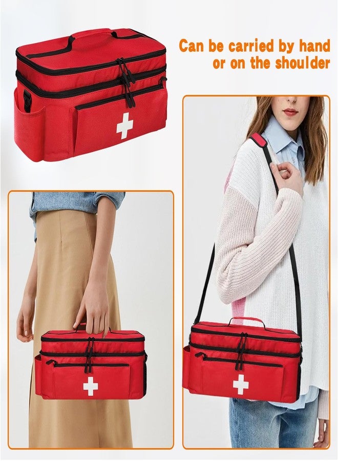 Jenlan Travel Medicine Bag Organizer, Large Medical Bag with Shoulder Strap Family First Aid Bag Empty Medication Storage Medical Bag Empty for Car, Home, Office, Outdoor (15.75 * 9.05 * 7.09in, Red) - Image 5