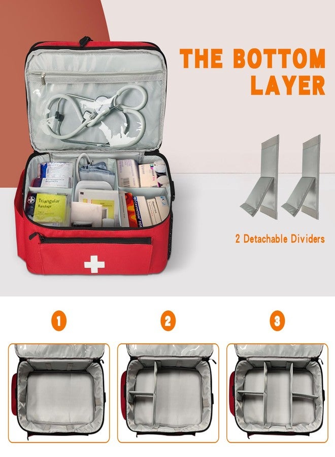 Jenlan Travel Medicine Bag Organizer, Large Medical Bag with Shoulder Strap Family First Aid Bag Empty Medication Storage Medical Bag Empty for Car, Home, Office, Outdoor (15.75 * 9.05 * 7.09in, Red) - Image 4