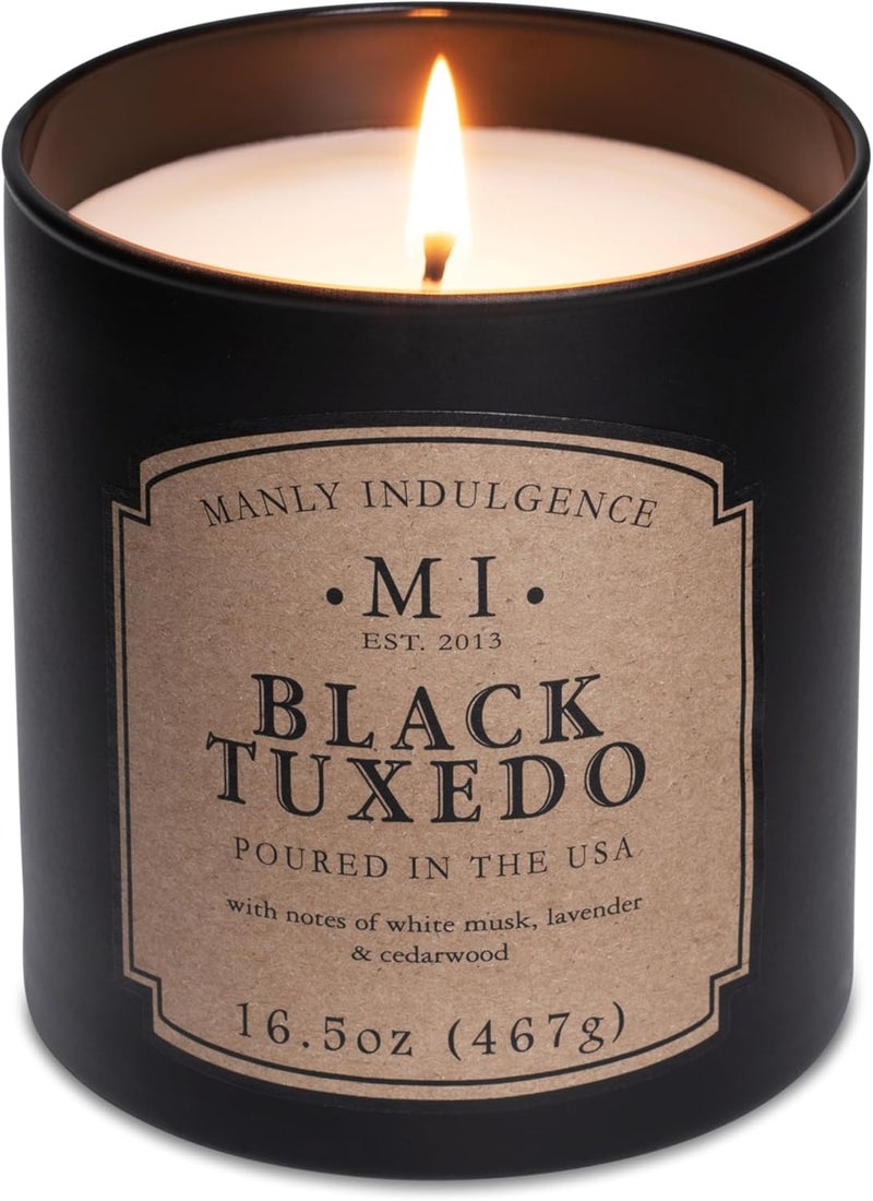 Manly Indulgence Black Tuxedo Jar Candle 16.5 oz - White Musk, Lavender, Cedarwood, Jasmine & Earthy Orris - Up to 60 Hour Burn - Soy Blend Wax, USA Poured - Image 3