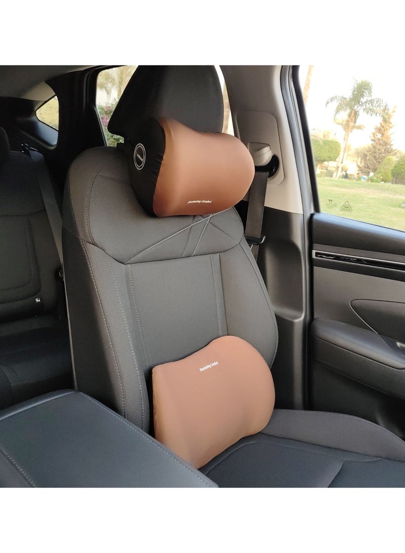 Memory Foam Universal Car Headrest Neck & Lumbar Support Pillow Set Comfortable Ergonomic Design