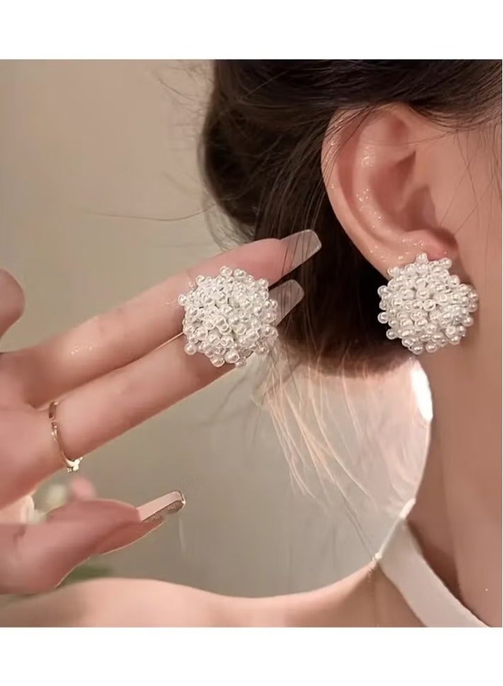 1 Pair Elegant Simple Chic Unique Spherical Faux Pearl Stud Earrings, French Style Women's Everyday Versatile Festive Gift Jewelry, Novelty Earrings  - Image 5