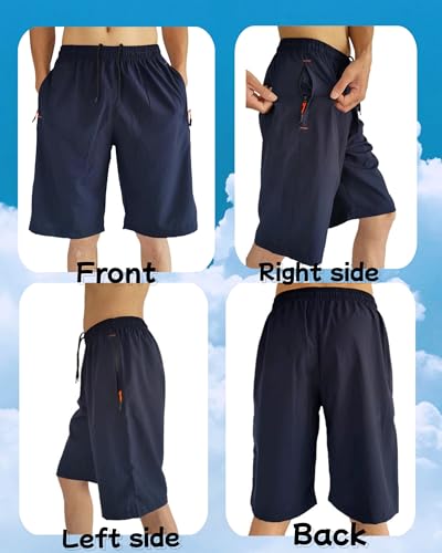 AICOC Men's Shorts Athletic Running Workout Swim Trunks with Ziper Pockets Quick Dry Lightweight Navy - Image 2