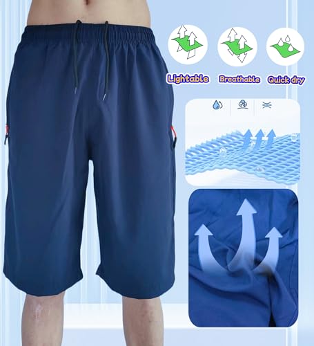 AICOC Men's Shorts Athletic Running Workout Swim Trunks with Ziper Pockets Quick Dry Lightweight Navy - Image 4