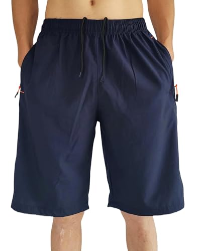 AICOC Men's Shorts Athletic Running Workout Swim Trunks with Ziper Pockets Quick Dry Lightweight Navy - Image 5