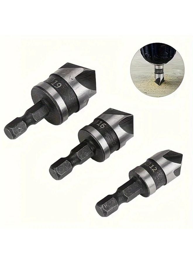 3Pcs 12mm 16mm 19mm 90 Degree Plunge Drill Bits Carbon Steel Hex Shank For Wood Metal - Image 2