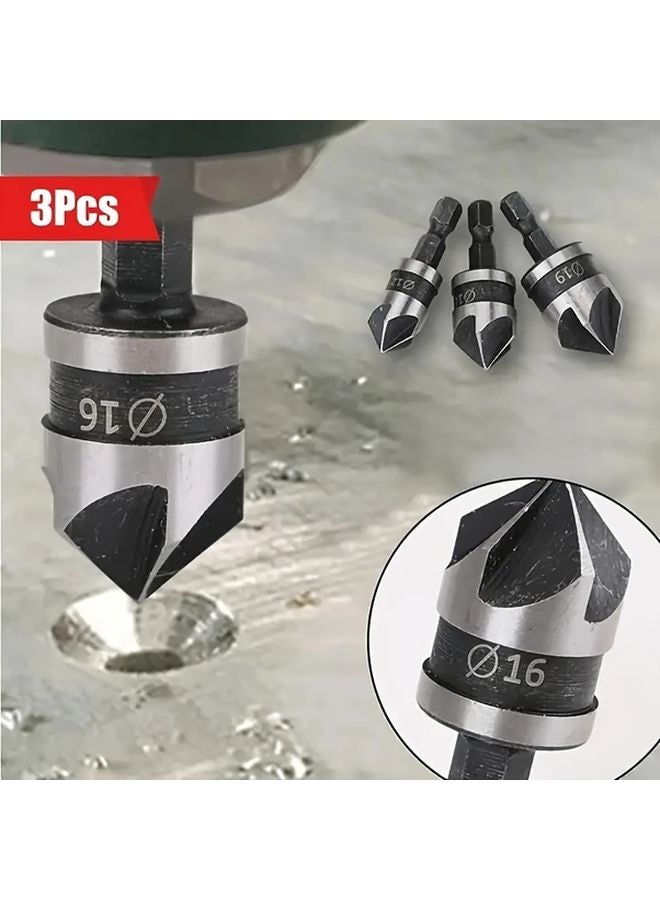 3Pcs 12mm 16mm 19mm 90 Degree Plunge Drill Bits Carbon Steel Hex Shank For Wood Metal - Image 3