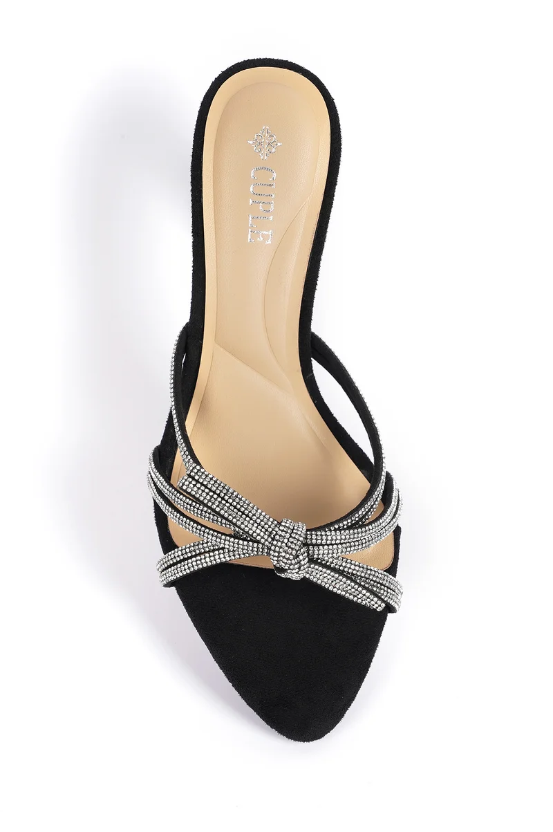 Cuple Womens heeled with mesh embelished mules
