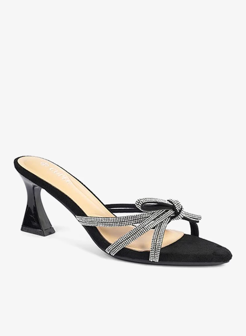 Cuple Womens heeled with mesh embelished mules