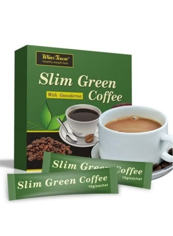 Wins Town Slimming Light Green Coffee, Natural Herbs Slimming Lose, Ganoderma Lucidum Coffee, Weight Green Coffee with Ganoderma, Accelerate Fat Burning Promote Metabolism Suppress Appetite, Box of 18 sticks  - Image 1