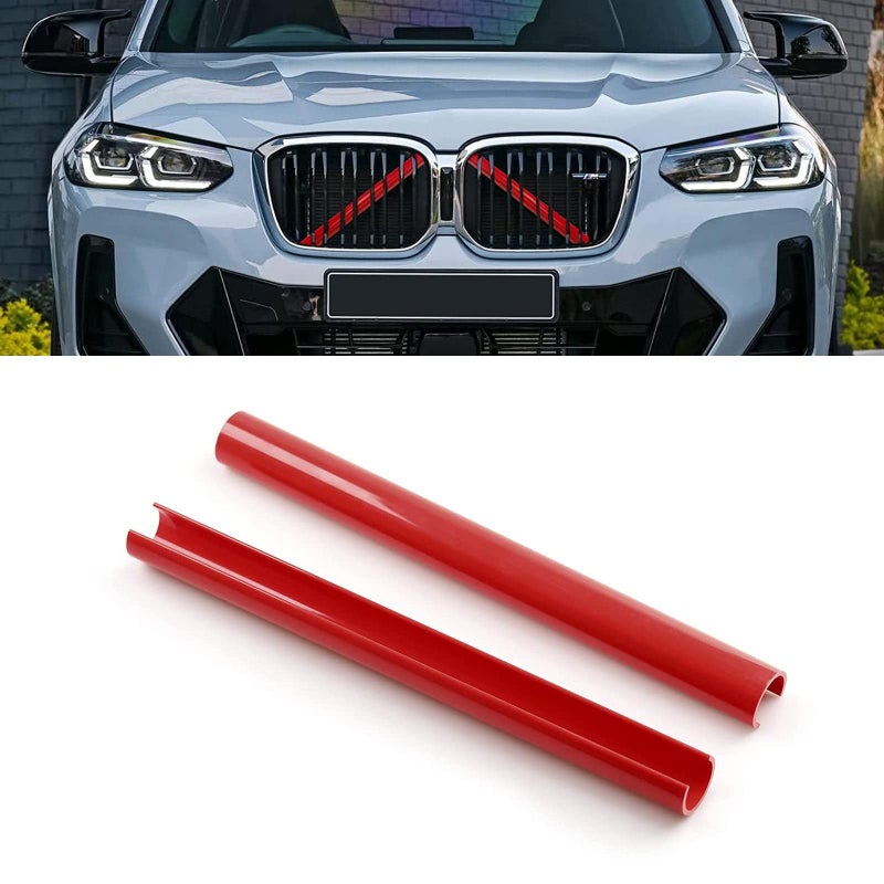 x xotic tech Front Grille Insert Trims Stripes Front Center Kidney Grilles Trim Compatible with BMW X3 X4 X5 F25 G01 G02 G05 Red