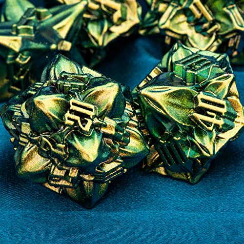 ARUOHHA DND Metal Dice Set Yellow Green Leaf Design Polyhedral Dice with Box 7PCS D and D Dice RPG Role Playing Games D20 D12 D10 D8 D6 - Image 5