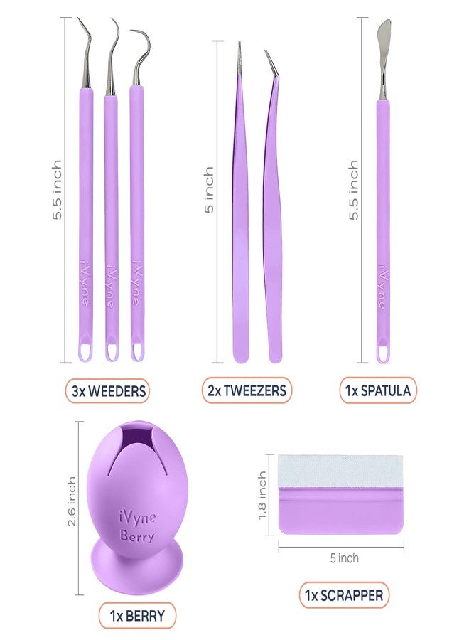 iVyne (8pcs) Premium Vinyl Weeding Tool Kit & Weeding Scrap Collector Soft Grip Tools with Berry, Weeder, Tweezers, Picker Or Hook, and Scraper Set for Silhouette Cameos & Cricut - Purple - Image 2