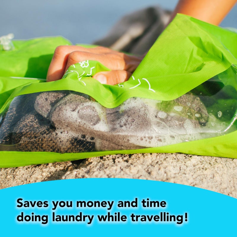 Scrubba Scrubba Portable Wash Bag Kit (5 Pieces) – Hand Washing Machine System for Hotel, Hiking & Travel Wash – Light and Small Eco-friendly Camping Laundry Bag, Green, Regular Size  - Image 5