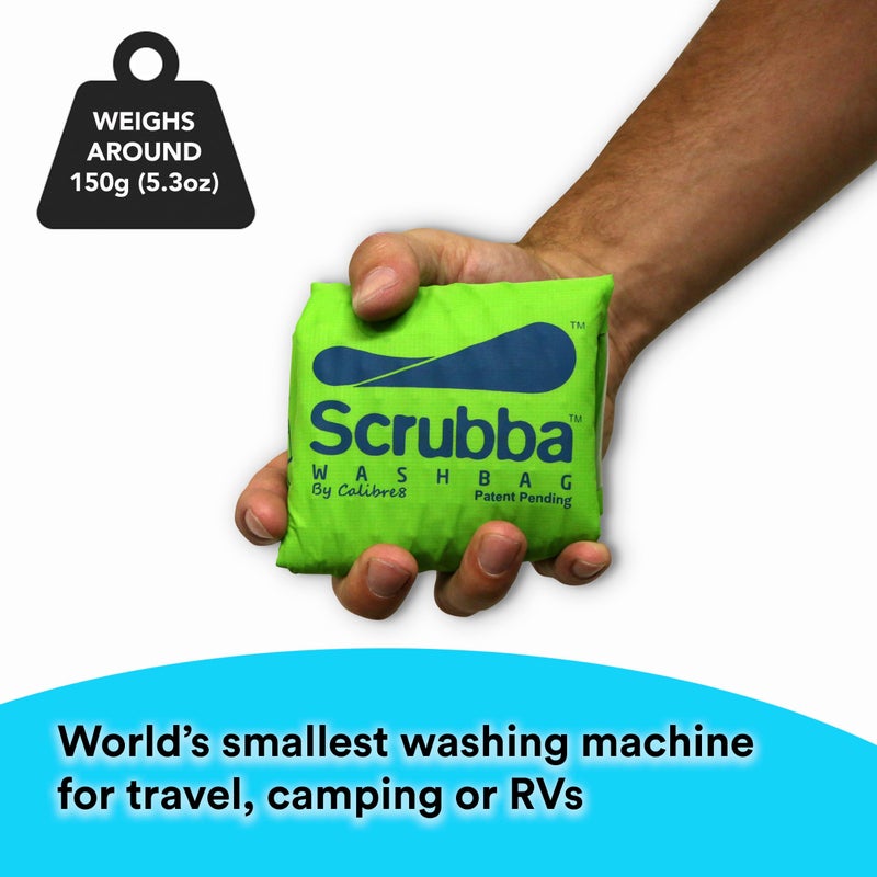 Scrubba Scrubba Portable Wash Bag Kit (5 Pieces) – Hand Washing Machine System for Hotel, Hiking & Travel Wash – Light and Small Eco-friendly Camping Laundry Bag, Green, Regular Size  - Image 4