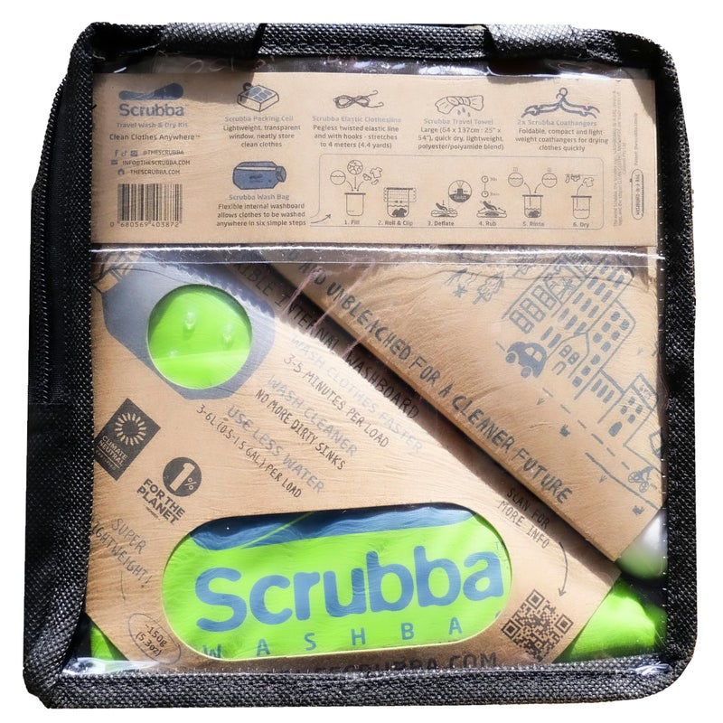 Scrubba Scrubba Portable Wash Bag Kit (5 Pieces) – Hand Washing Machine System for Hotel, Hiking & Travel Wash – Light and Small Eco-friendly Camping Laundry Bag, Green, Regular Size  - Image 1
