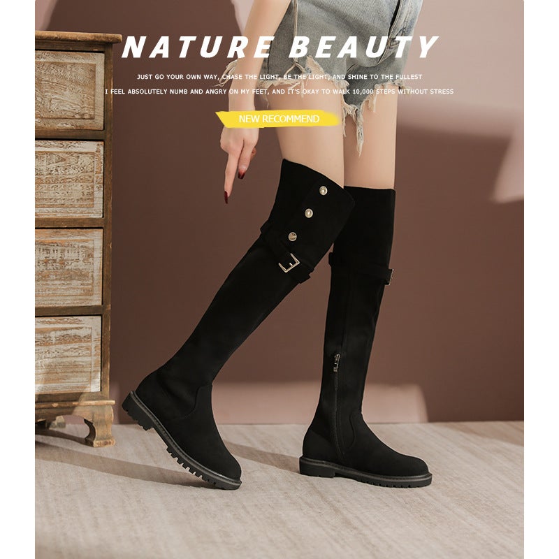 Gomeni Knee Knights Boots Thick Bottom Fleece-Lined Warm Lamb Wool Boots 6258 - Image 2