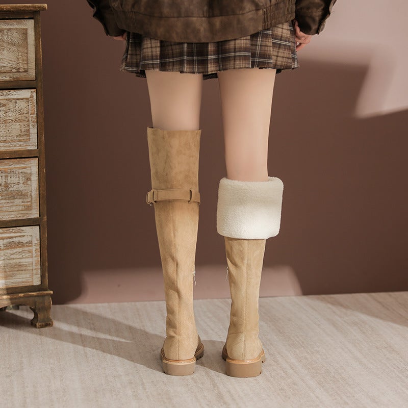 Gomeni Knee Knights Boots Thick Bottom Fleece-Lined Warm Lamb Wool Boots 6258 - Image 1