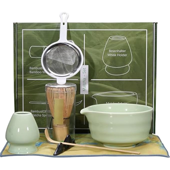 HIKKY 7 Pcs Matcha Whisk Set Ceramic Matcha Kit Includes Matcha Bowl Sifter Matcha Whisk And Holder Bamboo Scoop Gift For Matcha LoverFriendFamily - Image 2