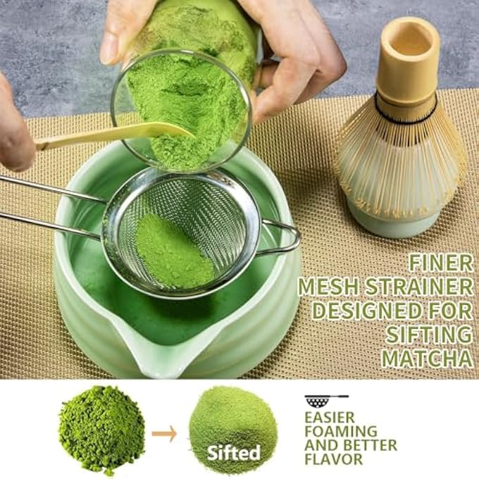 HIKKY 7 Pcs Matcha Whisk Set Ceramic Matcha Kit Includes Matcha Bowl Sifter Matcha Whisk And Holder Bamboo Scoop Gift For Matcha LoverFriendFamily - Image 4