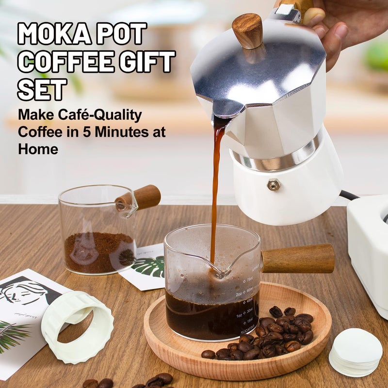 DITOSH 4-in-1 Moka Pot Espresso Set with Electric Stove 3 Cup Aluminum Stovetop Coffee Maker Percolator Italian Classic Mocha Coffee Machine with Powder Dispenser Filter Paper Portable Camping White - Image 5
