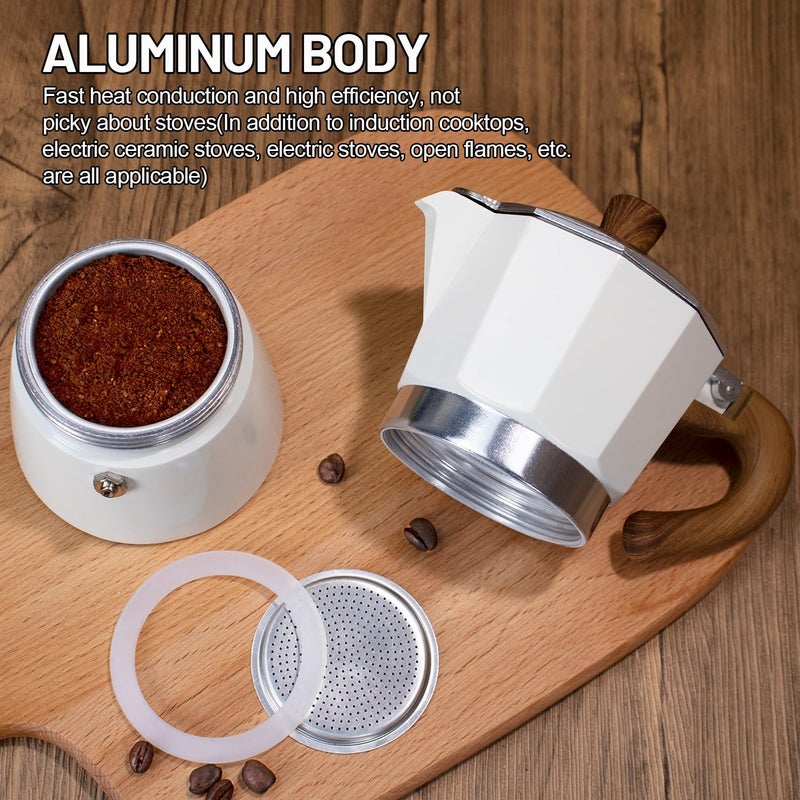 DITOSH 4-in-1 Moka Pot Espresso Set with Electric Stove 3 Cup Aluminum Stovetop Coffee Maker Percolator Italian Classic Mocha Coffee Machine with Powder Dispenser Filter Paper Portable Camping White - Image 4