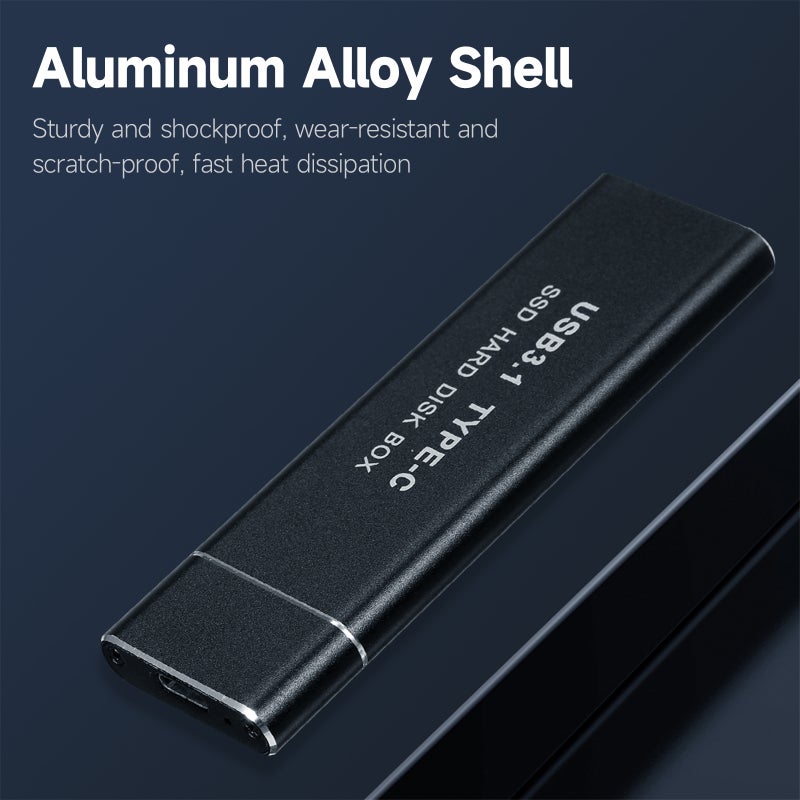 حاوية قرص صلب محمول بروتوكول مزدوج M.2 NVMe/SATA - غلاف SSD خارجي USB3.1 Type-C بقاعدة من سبائك الألومنيوم (كبل واحد + محول واحد) - Image 3
