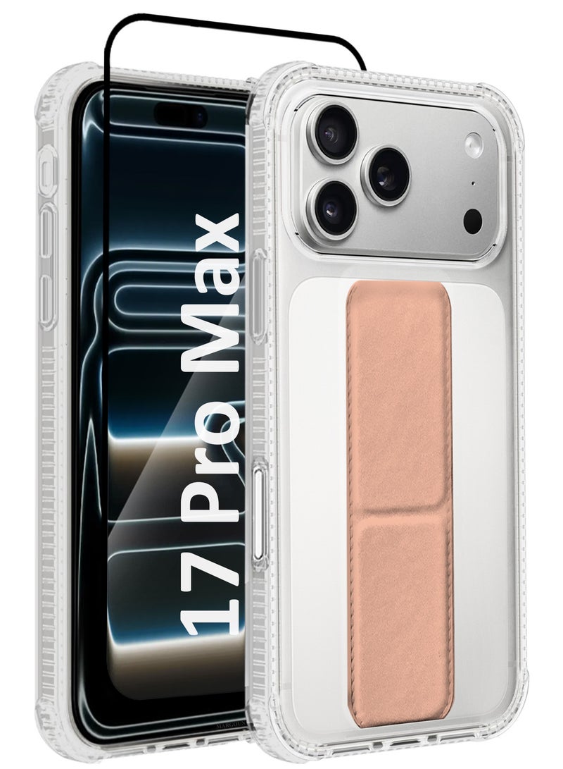 CATANES 2 Packs Finger Grip Clear Case Cover for iPhone 17 Pro Max - Kickstand Car Magnetic Holder Multi-function Protective Two-in-one Case with 3D Screen Protector - Pink - Image 1