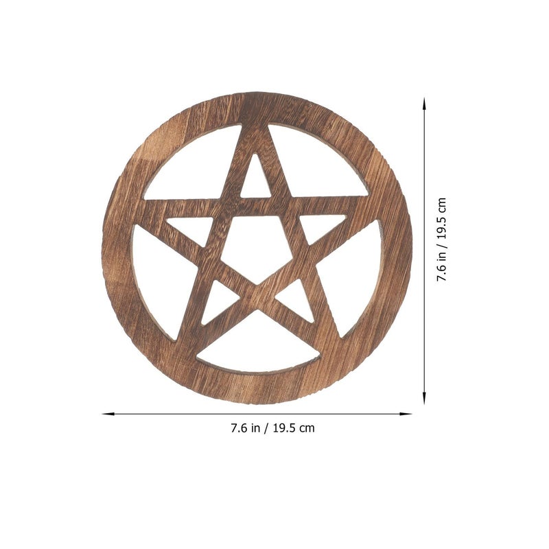 Retro Wooden Pentacle Hanging Ornament Witchcraft Altar Wall Decor Desktop - Image 3